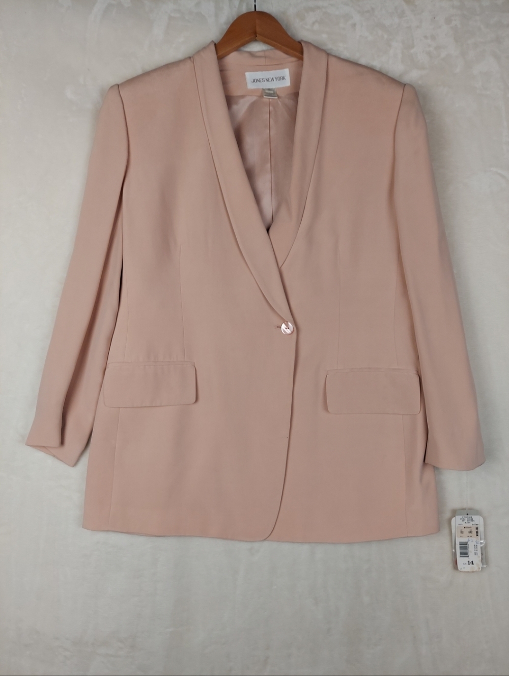 VTG 80s Jone NY Blazer Womens 14 Blush Pink 100% Silk